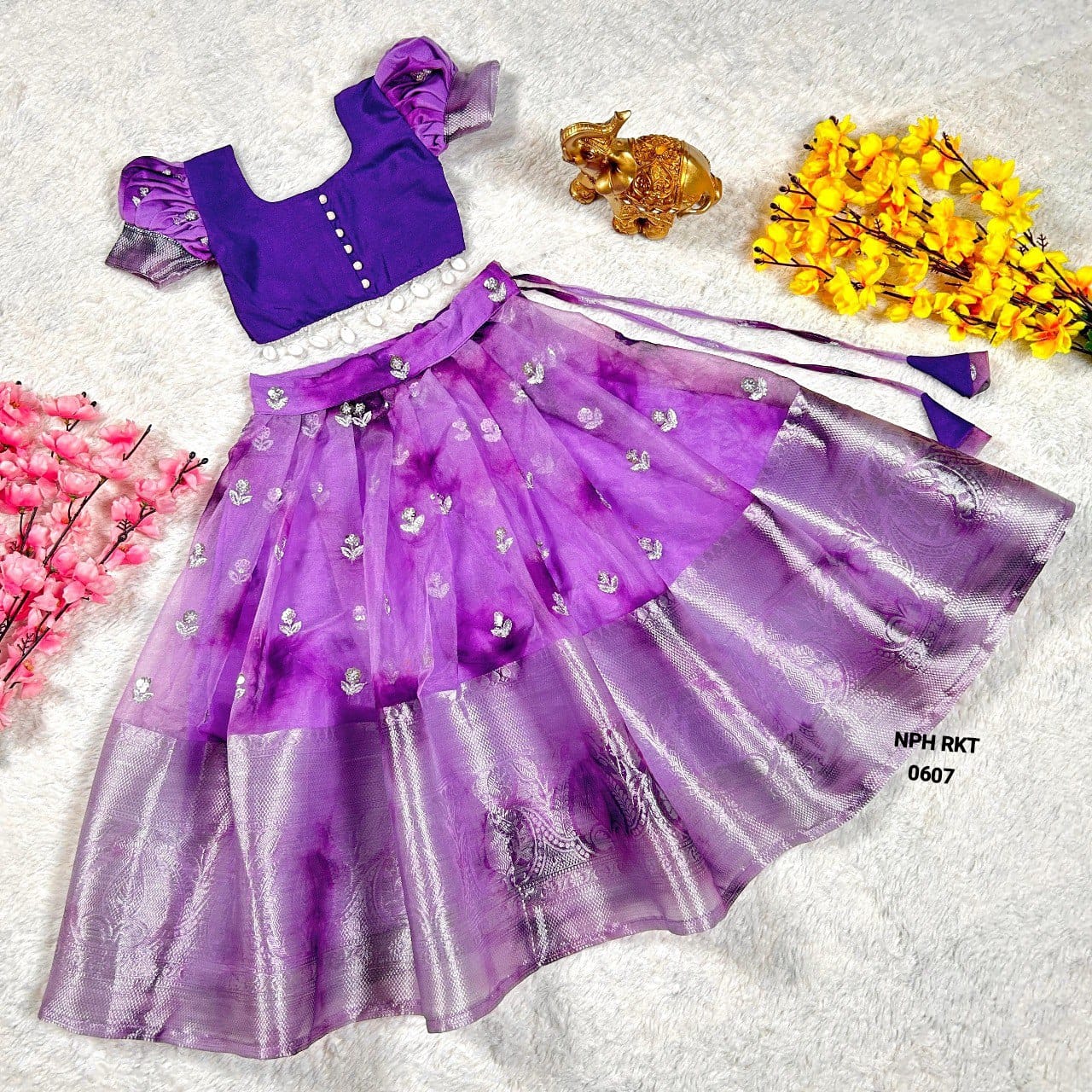 Kids Handloom Silk and Soft Organza Lehenga Choli Set
